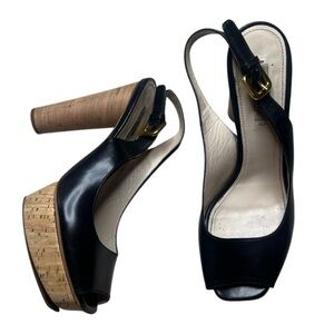 VINTAGE Unique Prada Black and Tan Platform Sling backs Size 38